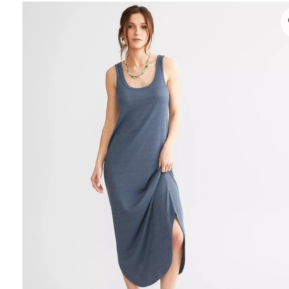 Z Supply Slate Blue Ribbed Tank Midi Dress